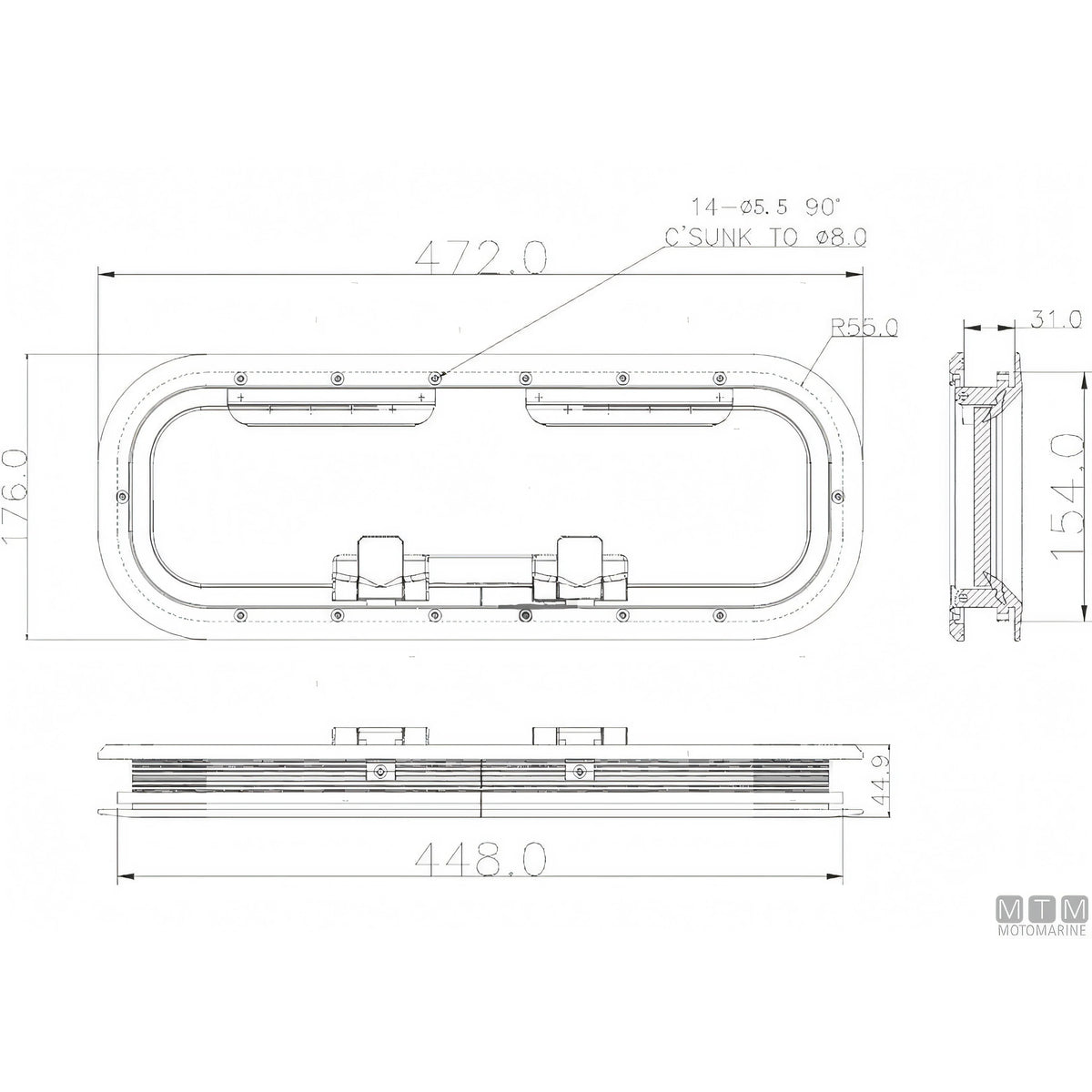Can SB Oblò G-Type in Alluminio Anodizzato — 427 x 178 mm