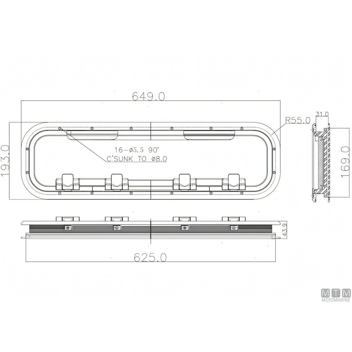 Can SB Oblò G-Type in Alluminio Anodizzato — 649 x 193 mm