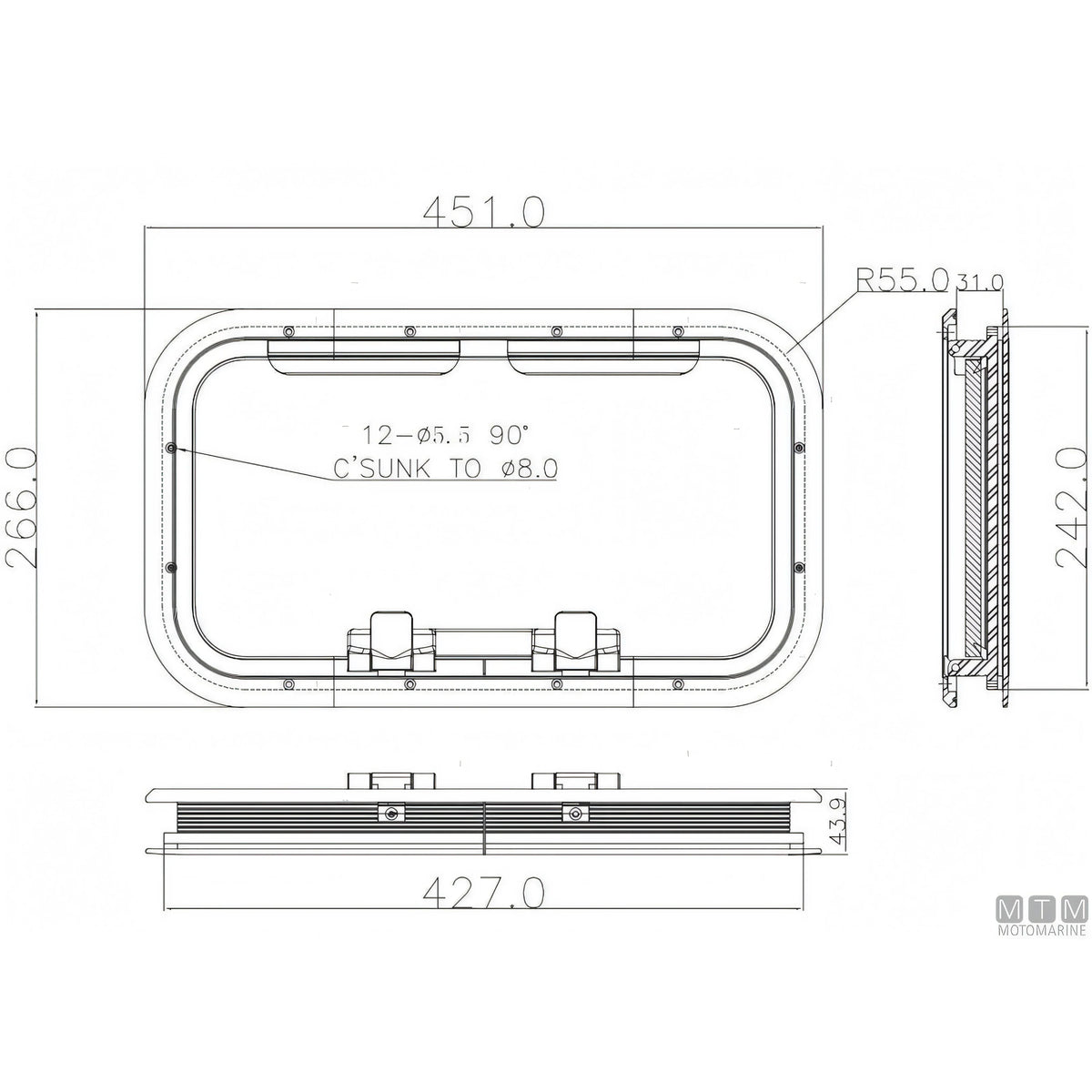 Can SB Oblò G-Type in Alluminio Anodizzato — 451 x 266 mm