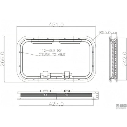 Can SB Oblò G-Type in Alluminio Anodizzato — 451 x 266 mm