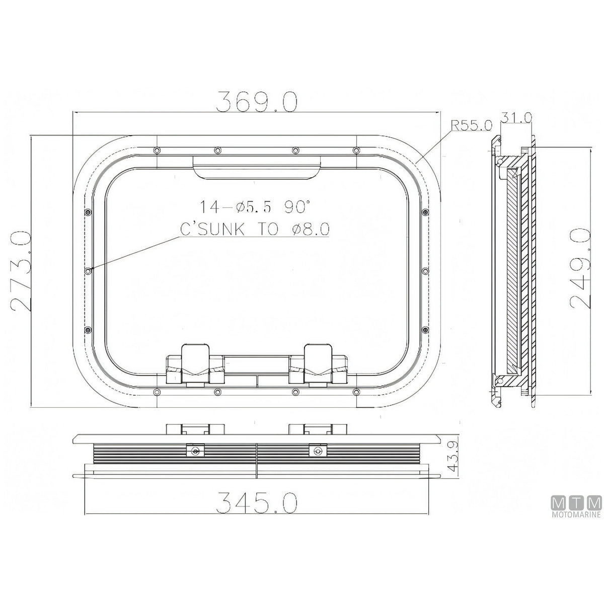 Can SB Oblò G-Type in Alluminio Anodizzato — 369 x 273 mm