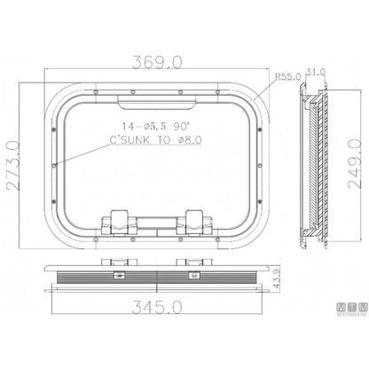 Can SB Oblò G-Type in Alluminio Anodizzato — 369 x 273 mm
