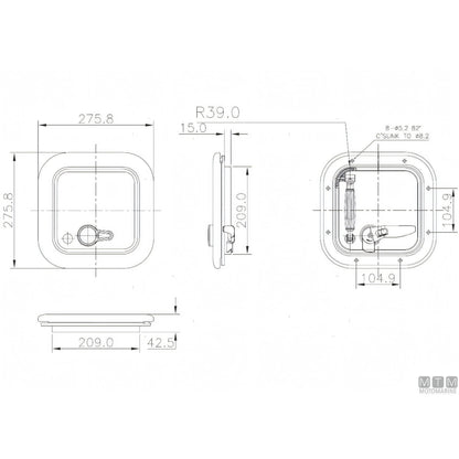 Motomarine osteriggio quadro G-Type alluminio — 271x271 mm