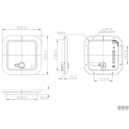 Motomarine osteriggio quadro G-Type alluminio — 320x320 mm