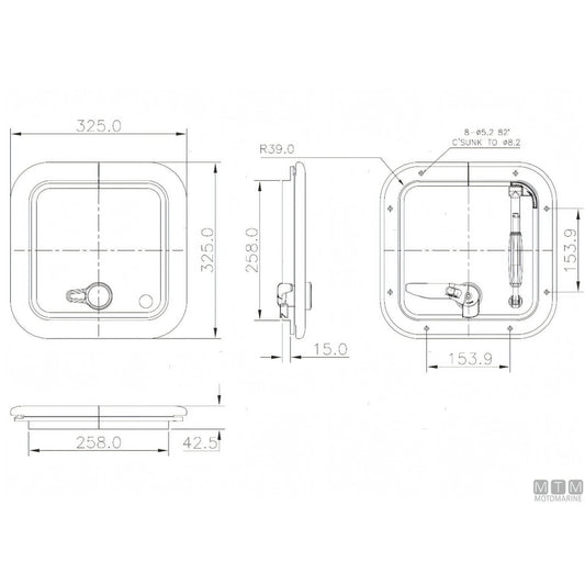 Motomarine osteriggio quadro G-Type alluminio — 320x320 mm