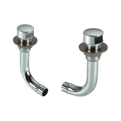 Coppia sfiati curvi 90° in ottone cromato Ø16 con tappo a vite, forma a J, omologati R.I.NA.
