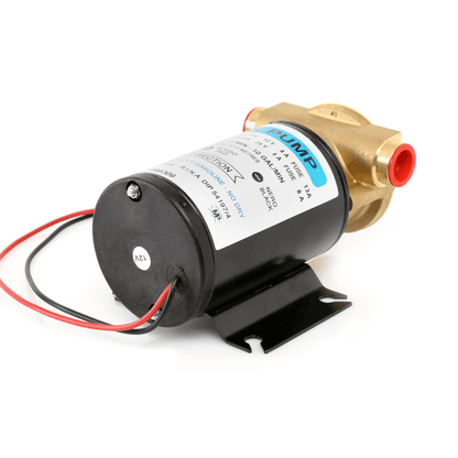 Pompa autoadescante bronzo dorata con motore nero 12V e staffa di fissaggio in metallo