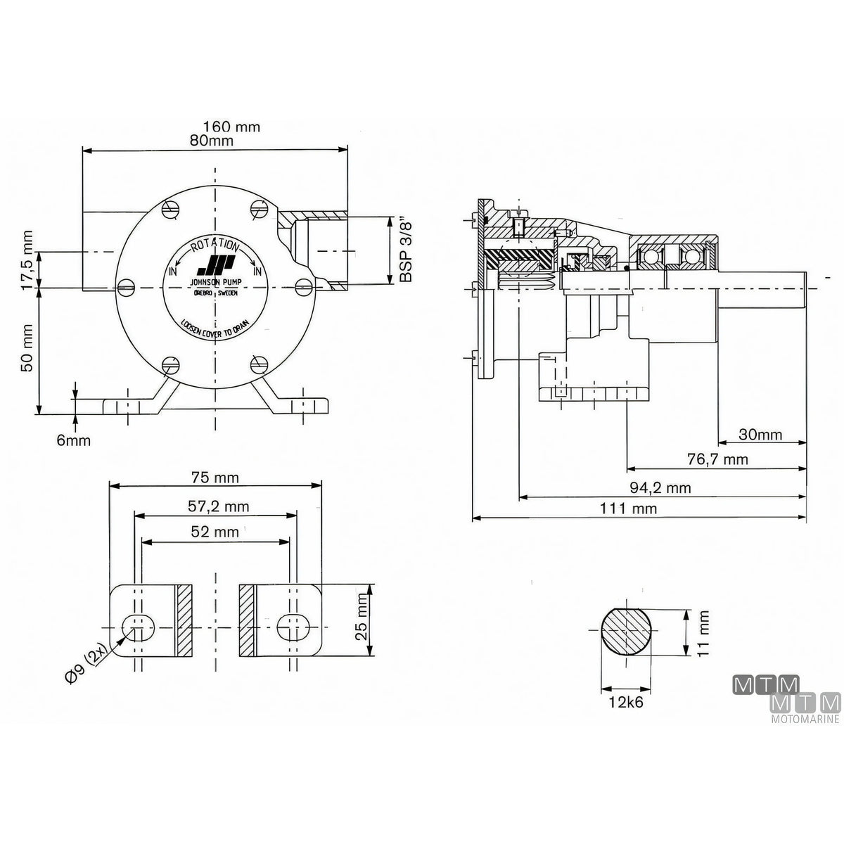 Johnson pompa di raffreddamento F4B-8 in bronzo — F4B-8