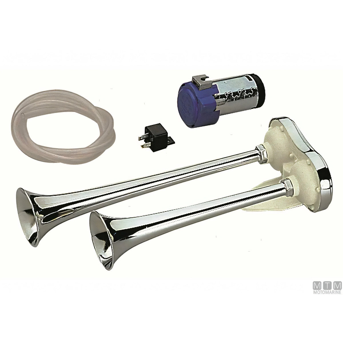 Marco tromba doppia con compressore in ottone cromato — 390 mm - 24V