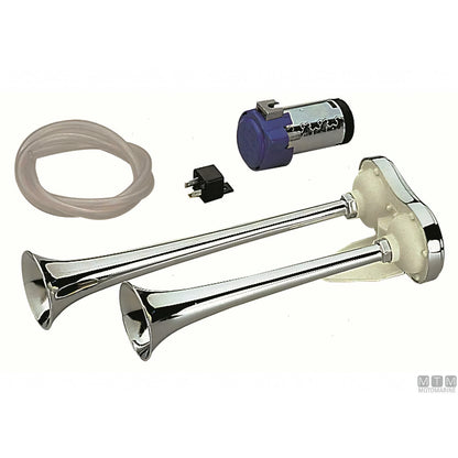 Marco tromba doppia con compressore in ottone cromato — 390 mm - 24V