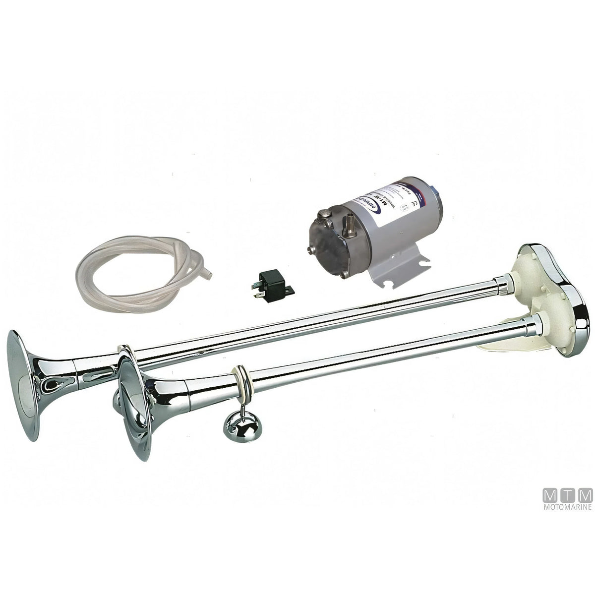 Marco tromba doppia con compressore in ottone cromato — 500 mm - 12V