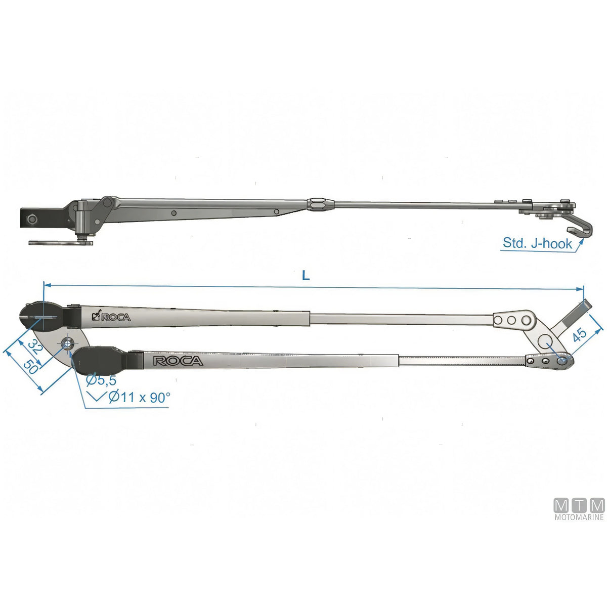 Roca braccio tergicristallo a pantografo telescopico in acciaio inox — 454/591 mm - Lucido
