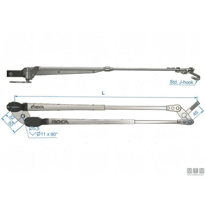 Roca braccio tergicristallo a pantografo telescopico in acciaio inox — 324/460 mm - Brunito
