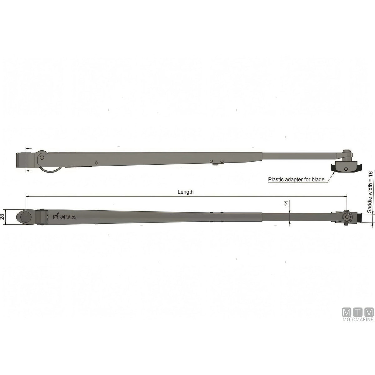 Roca tergicristallo W25 motore inox — Braccio inox lucido 630-900 mm