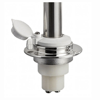 Fanale navigazione 360° su asta inox con base cromata e lente bianca, dettaglio supporto