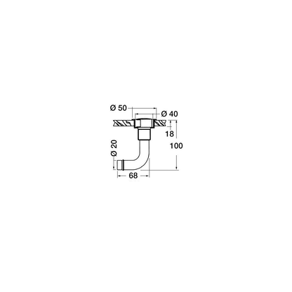 Scheda tecnica sfiato ottone cromato 90° con dimensioni: Ø50, Ø40, Ø20, altezza 100mm, larghezza 68mm
