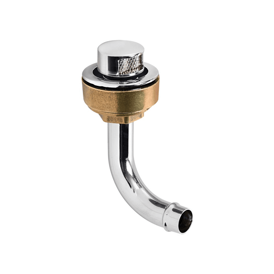 Sfiato ottone cromato Ø 16 mm 90° destro con corpo dorato e tubazione curva cromata