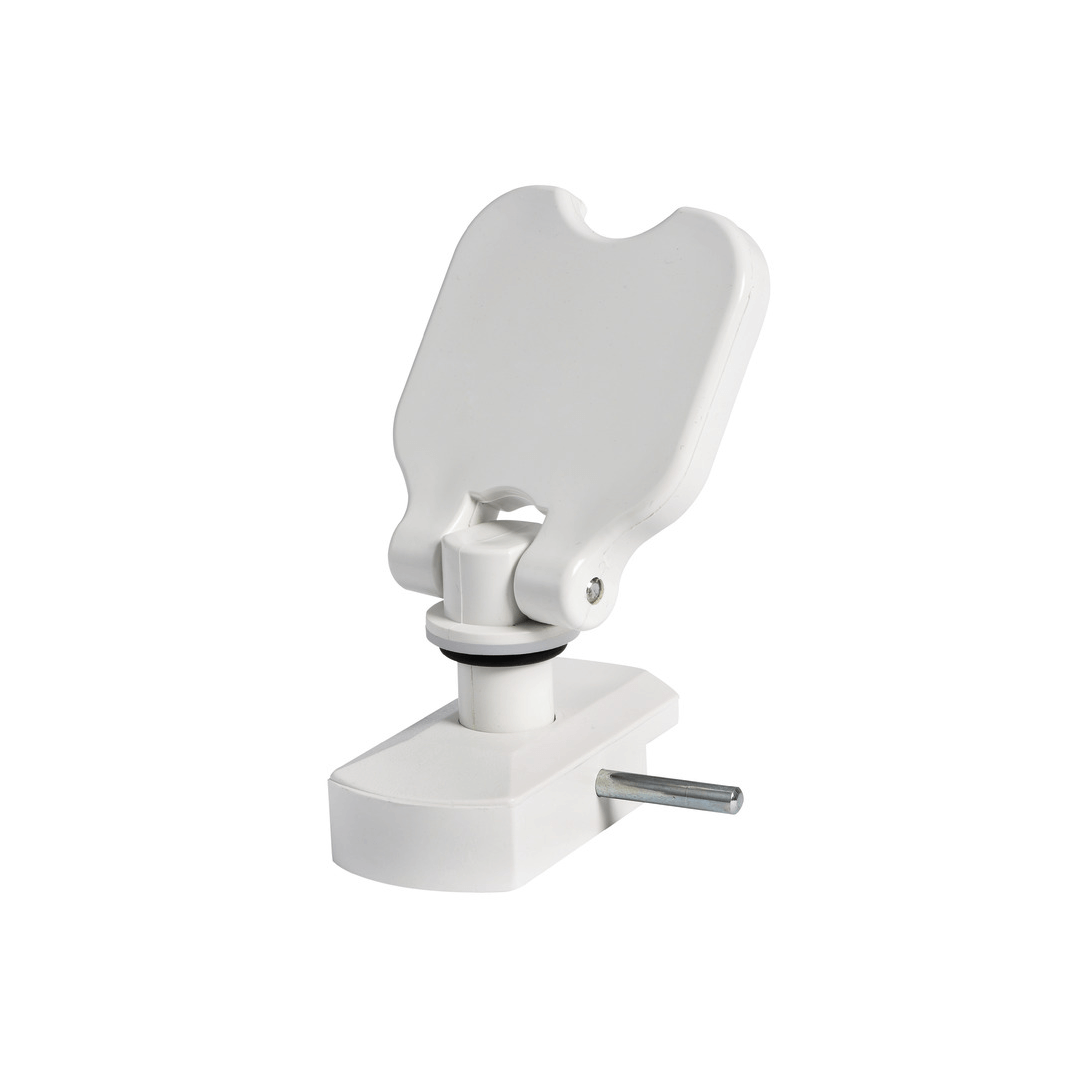 Supporto orientabile bianco con morsetto a vite per portelli, plastica rigida, snodo regolabile