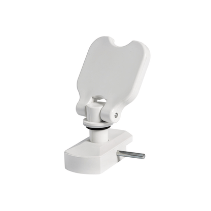 Supporto orientabile bianco con morsetto a vite per portelli, plastica rigida, snodo regolabile
