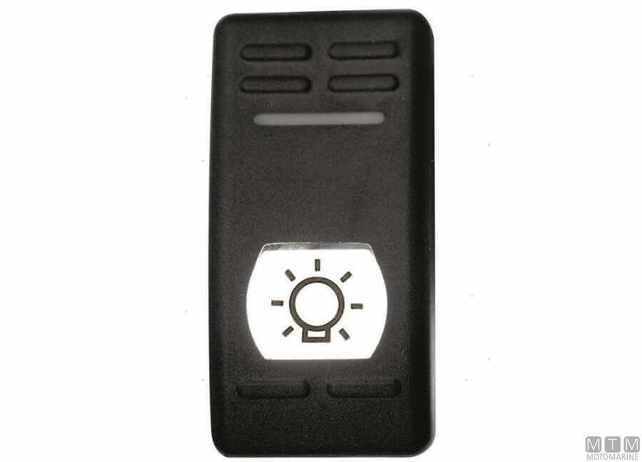 Interruttore bipolare impermeabile IP55 nero con simbolo luce, rocker switch nautico 6 terminali