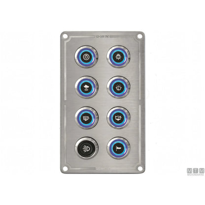 Motomarine pannello quadro elettrico inox con pulsanti inox — 8 pulsanti - 80x140 mm