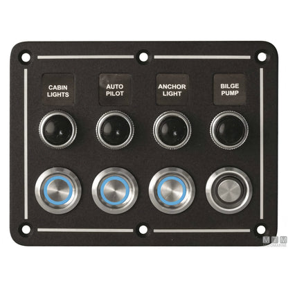 Motomarine pannello quadro elettrico alluminio pulsanti inox — 4 posizioni - 95x125 mm