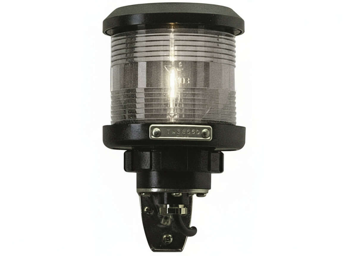 Fanale di navigazione DHR BB35Z bianco con lente fresnel trasparente e staffa di fissaggio nera