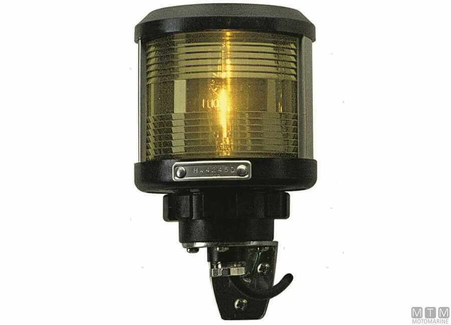 Fanale DHR BB35Z giallo tondo in plastica nera con supporto a staffa metallica per barche