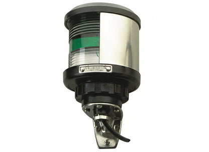 Fanale di navigazione DHR BB35Z verde, corpo in acciaio inox lucido e base nera con staffa di montaggio