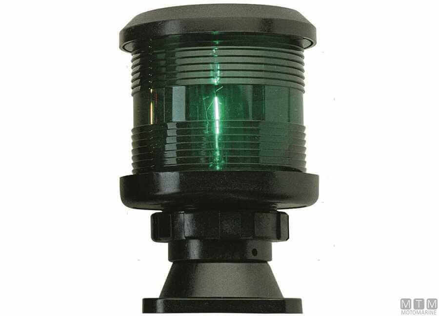 Fanale di navigazione DHR 360° verde in plastica nera per barche sotto 20 metri, lente verde cilindrica