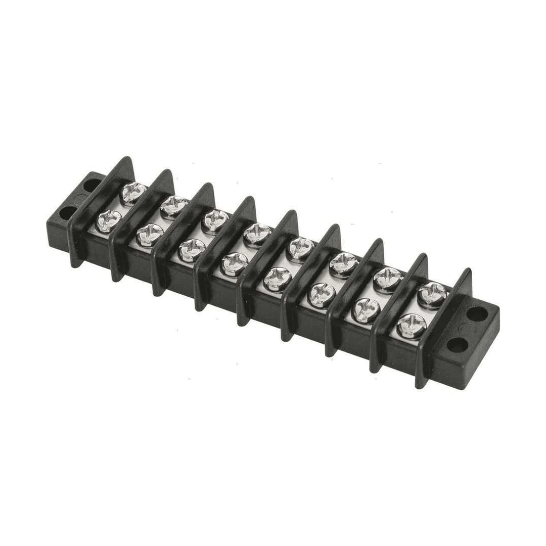 Morsettiera 20A 8 terminali nera con viti Phillips in acciaio inox, corpo in materiale isolante