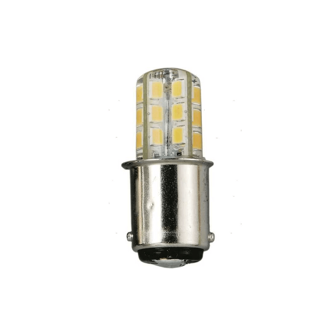 Lampadina LED BA15D 2W cilindrica con gel trasparente e zoccolo cromato a perni paralleli