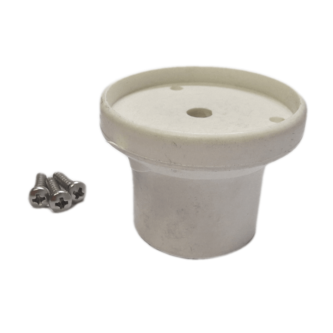 Basetta per fanale testa albero bianca in plastica, forma cilindrica con flangia, con 3 viti inox incluse