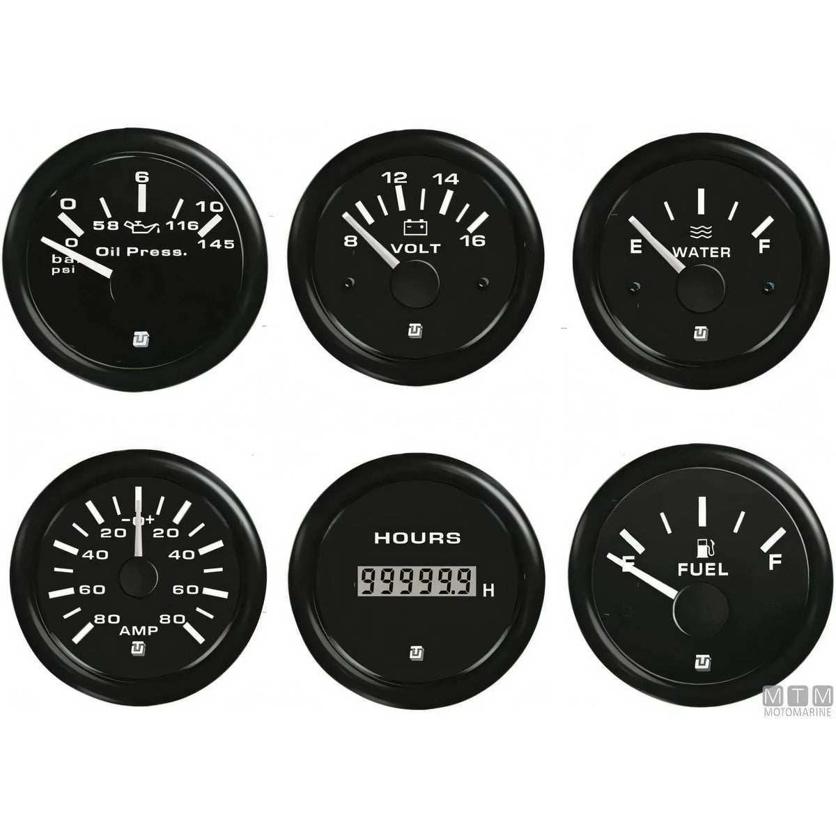 Uflex Ultra Black strumento nautico quadrante nero — Pressione olio 0-5 bar Ø52mm
