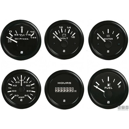 Uflex Ultra Black strumento nautico quadrante nero — Pressione olio 0-5 bar Ø52mm
