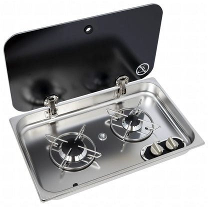 Piano cottura Navyload 2 fuochi in acciaio inox con coperchio in vetro
