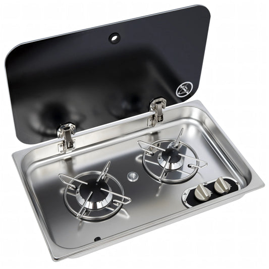 Piano cottura Navyload 2 fuochi in acciaio inox con coperchio in vetro
