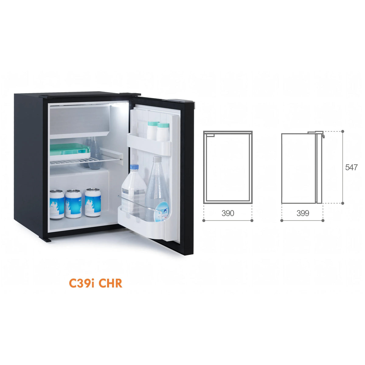 Frigorifero Vitrifrigo C60i Chromelock nero, vista di tre quarti