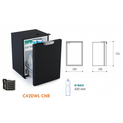Frigorifero a cassetto Vitrifrigo C42DW Chromelock nero, vista di tre quarti