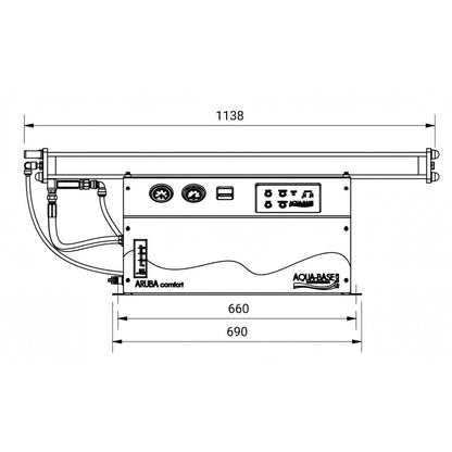 Disegno tecnico quotato del dissalatore Aqua-Base Aruba Comfort, vista laterale con le misure