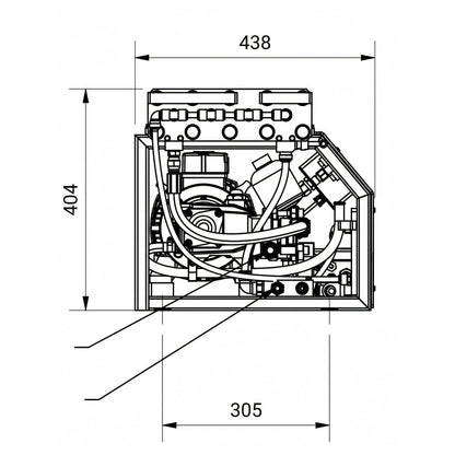 Disegno tecnico del dissalatore Aqua-Base Aruba Comfort, vista frontale con i componenti interni