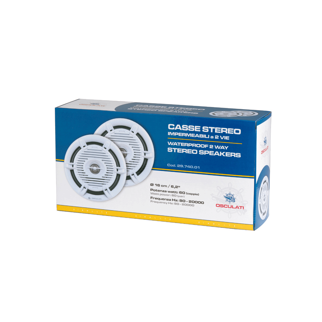 Confezione casse stereo impermeabili Osculati 2 vie, altoparlanti bianchi rotondi 16cm 60W
