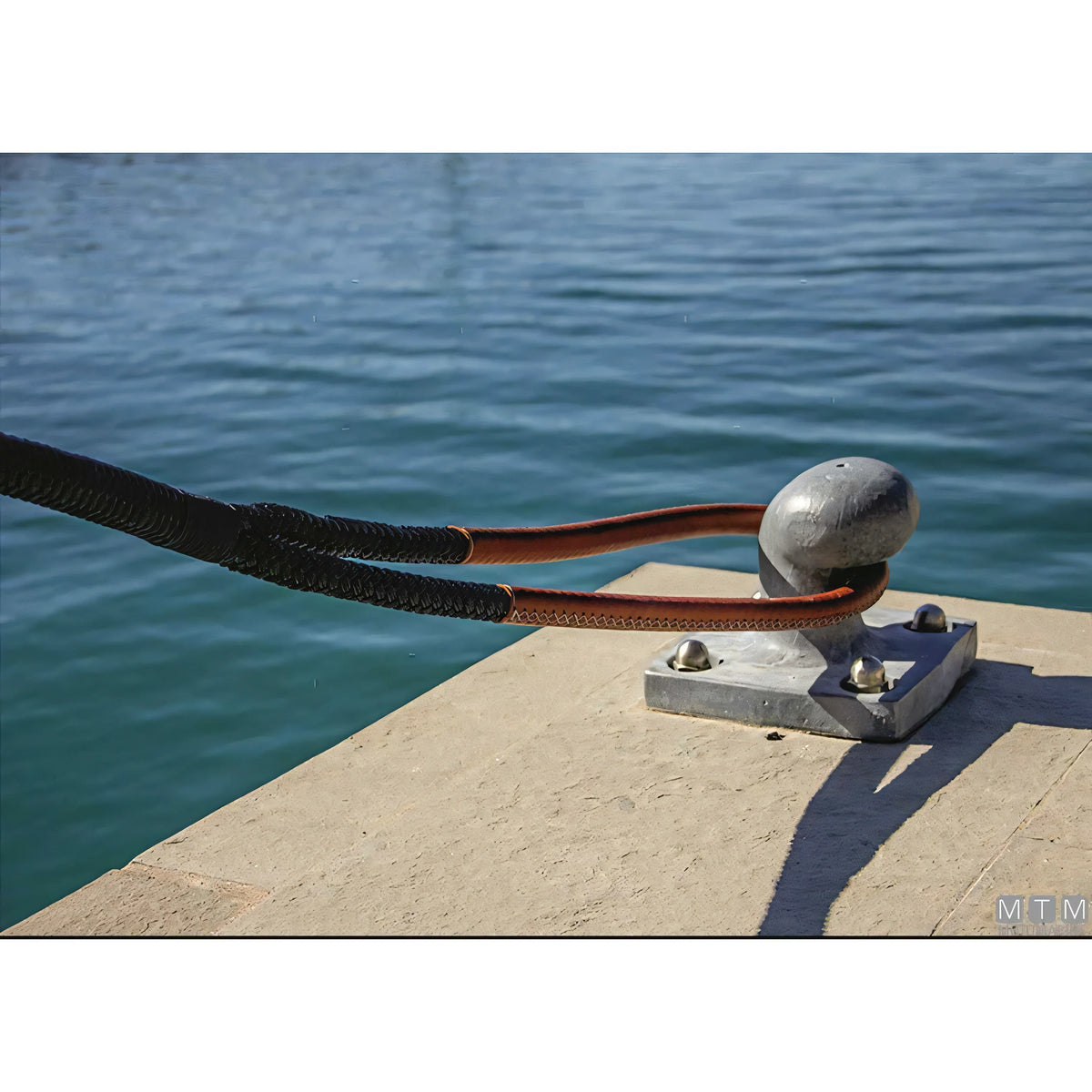 Motomarine treccia da ormeggio in poliestere HT con gassa rinforzata — Blue Navy · Gassa cuoio marrone · 20 m