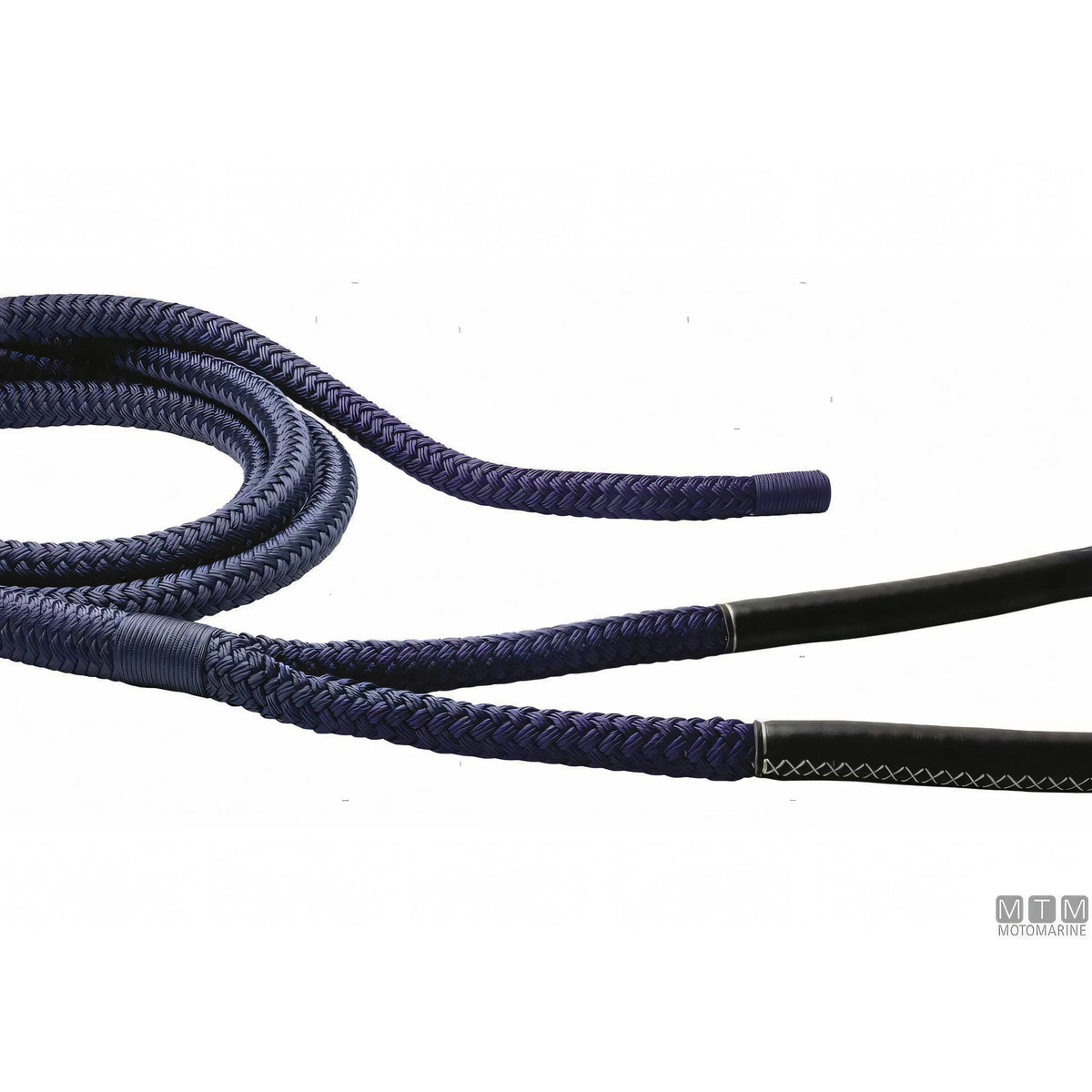 Motomarine Treccia Ormeggio Poliestere HT Ø36mm — Blue Navy · Gassa cuoio nero · 16 m