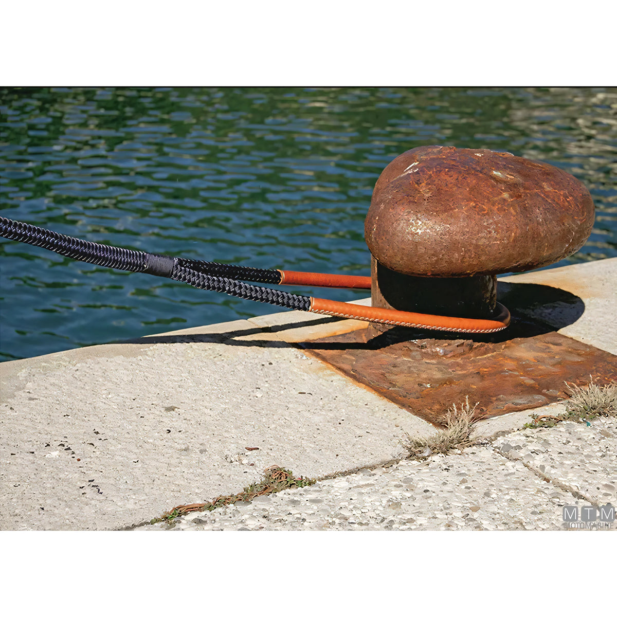 Motomarine Treccia Ormeggio Poliestere HT Ø36mm — Blue Navy · Gassa cuoio marrone · 16 m