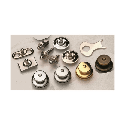 Teste bottone Loxx in acciaio inox e ottone, vari modelli e colori argento/oro/bronzo con chiave di montaggio