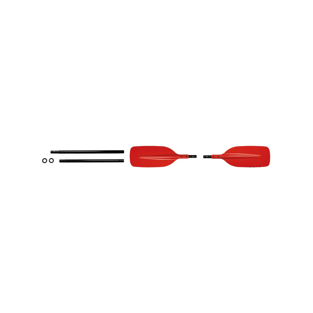 Pagaia divisibile kayak 200 cm smontata in 4 parti, pale rosse e asta nera, con o-ring
