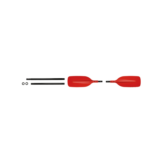 Pagaia divisibile kayak 200 cm smontata in 4 parti, pale rosse e asta nera, con o-ring
