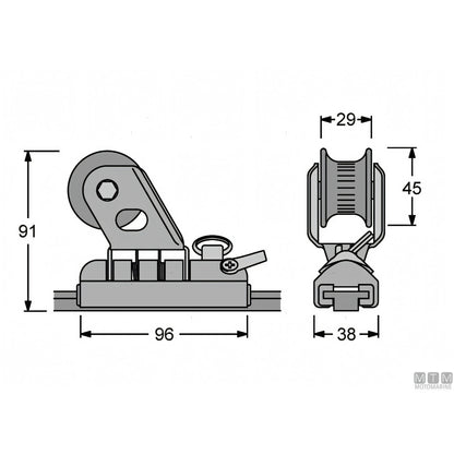 Antal carrello e rotaia Genoa 26x4 mm — Carrello