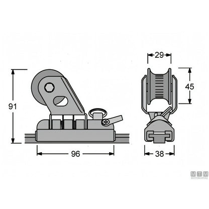 Antal carrello e rotaia Genoa 26x4 mm — Carrello